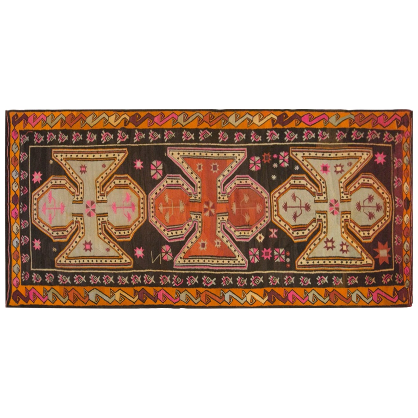 Vintage Kars Kilim Rug, 5.9 x 12.3 ft, 180 x 374 cm, Handwoven Turkish Wool Kilim