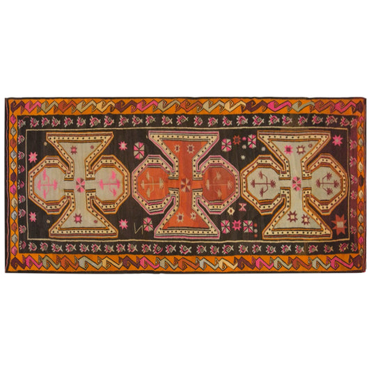 Vintage Kars Kilim Rug, 5.9 x 12.3 ft, 180 x 374 cm, Handwoven Turkish Wool Kilim