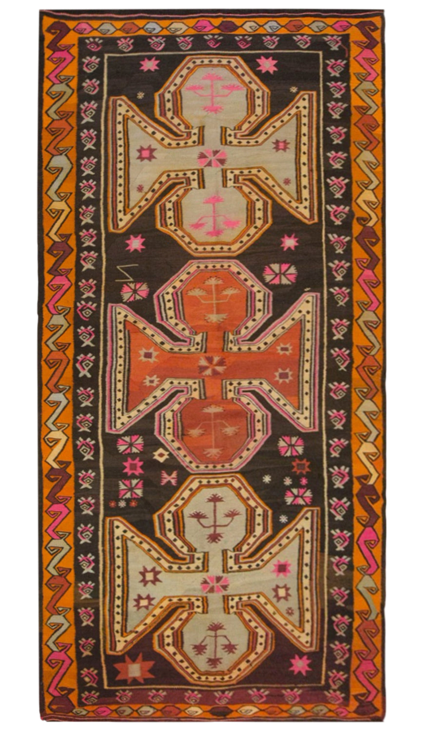 Vintage Kars Kilim Rug, 5.9 x 12.3 ft, 180 x 374 cm, Handwoven Turkish Wool Kilim