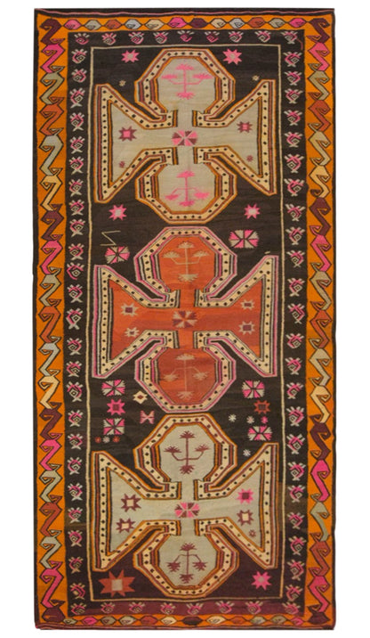 Vintage Kars Kilim Rug, 5.9 x 12.3 ft, 180 x 374 cm, Handwoven Turkish Wool Kilim