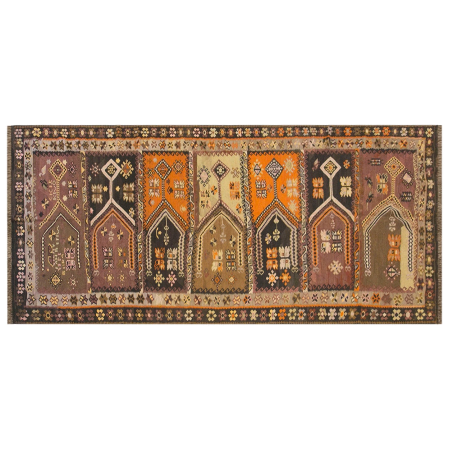 Vintage Kars Kilim Rug, 6.0 x 14.8 ft, 182 x 450 cm, Handwoven Turkish Kilim