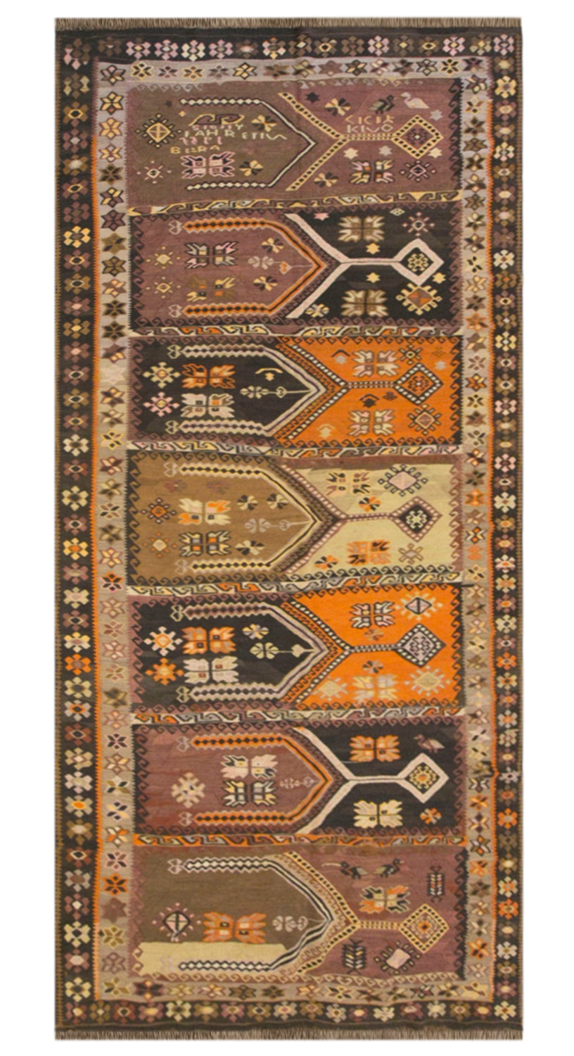 Vintage Kars Kilim Rug, 6.0 x 14.8 ft, 182 x 450 cm, Handwoven Turkish Kilim