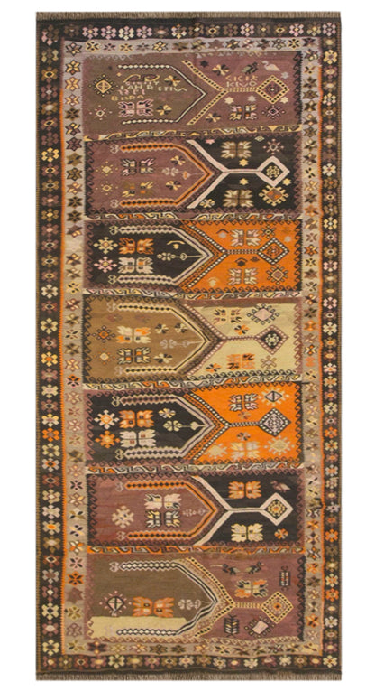 Vintage Kars Kilim Rug, 6.0 x 14.8 ft, 182 x 450 cm, Handwoven Turkish Kilim