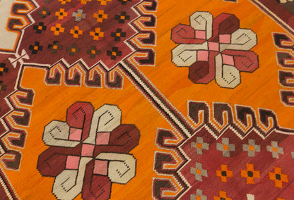 Vintage Kars Kilim Rug, 6.4 x 13.5 ft, 195 x 410 cm, Handwoven Turkish Wool Kilim
