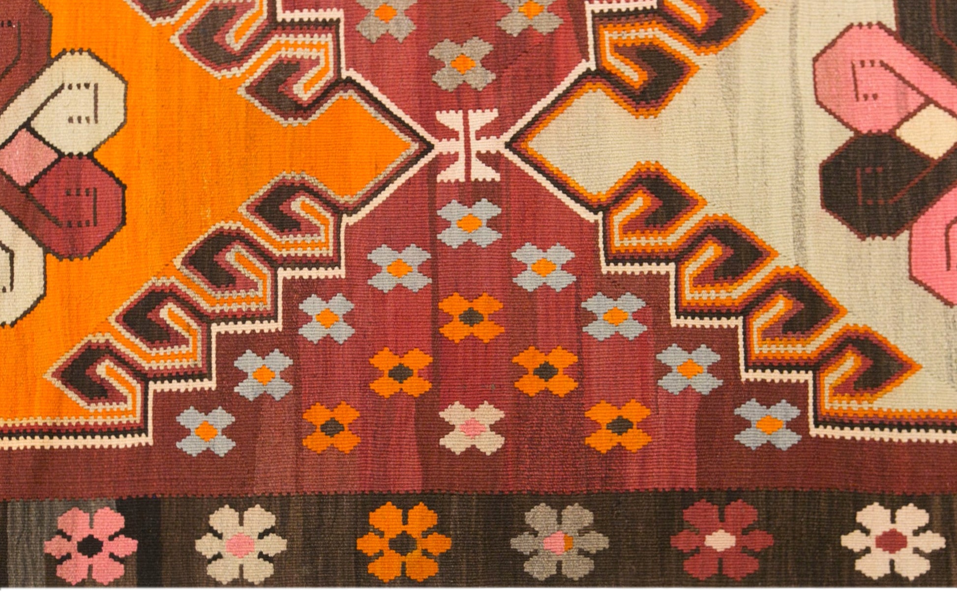 Vintage Kars Kilim Rug, 6.4 x 13.5 ft, 195 x 410 cm, Handwoven Turkish Wool Kilim