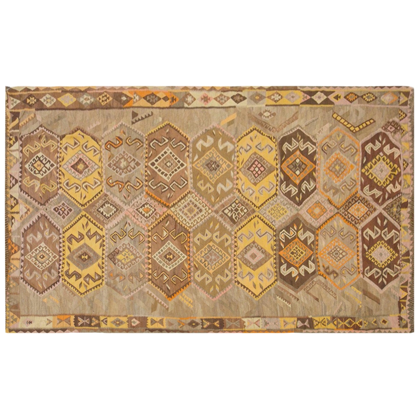 Vintage Kars Kilim Rug, 6.7 x 12.1 ft, 205 x 370 cm, Handwoven Turkish Wool Kilim