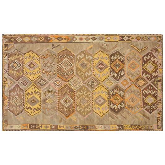 Vintage Kars Kilim Rug, 6.7 x 12.1 ft, 205 x 370 cm, Handwoven Turkish Wool Kilim