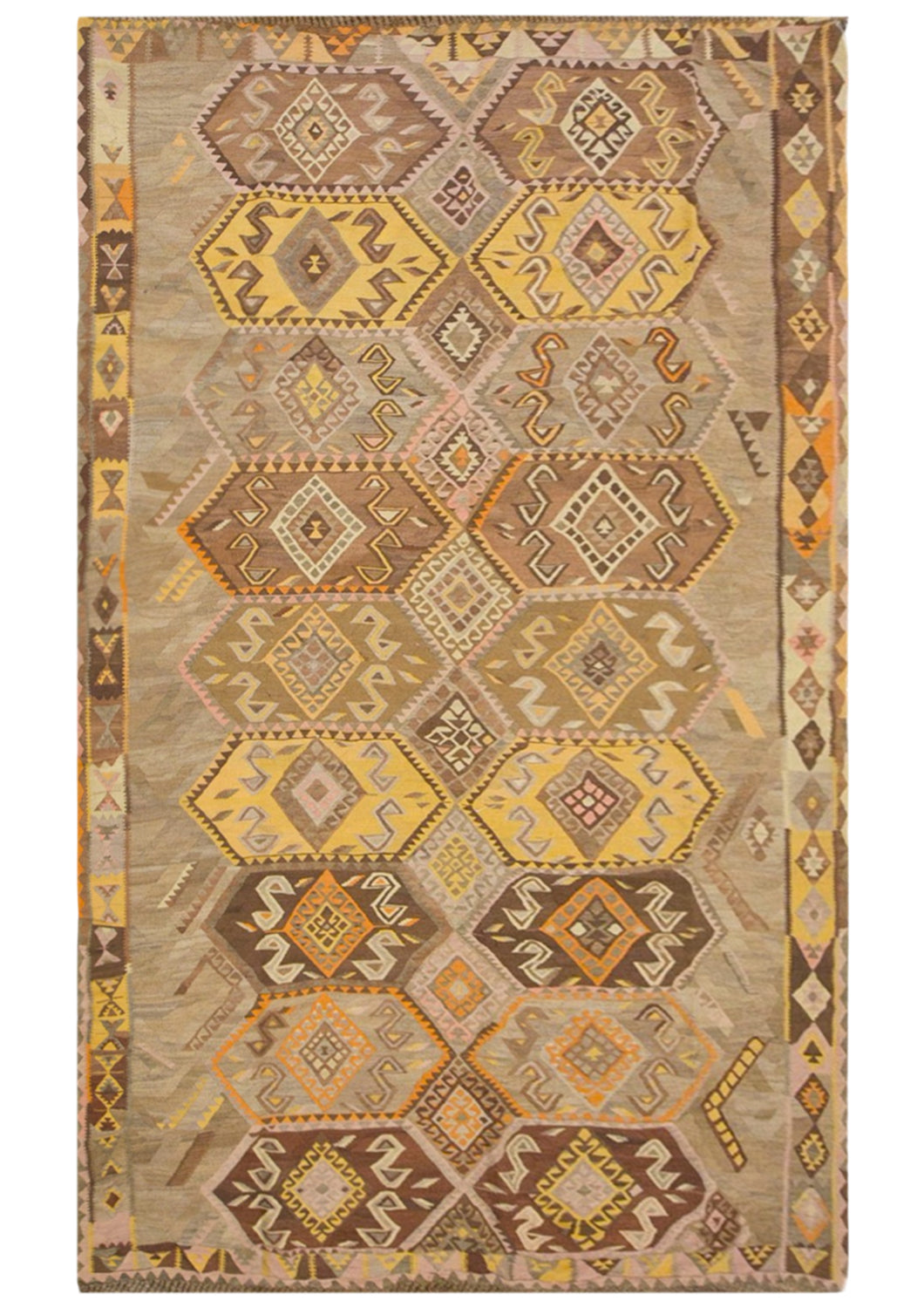 Vintage Kars Kilim Rug, 6.7 x 12.1 ft, 205 x 370 cm, Handwoven Turkish Wool Kilim