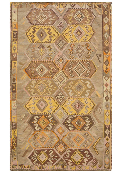 Vintage Kars Kilim Rug, 6.7 x 12.1 ft, 205 x 370 cm, Handwoven Turkish Wool Kilim