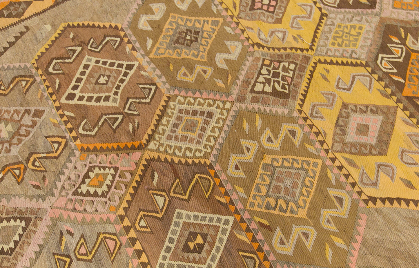 Vintage Kars Kilim Rug, 6.7 x 12.1 ft, 205 x 370 cm, Handwoven Turkish Wool Kilim