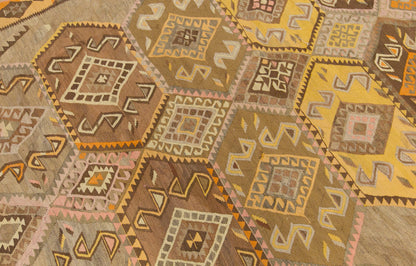 Vintage Kars Kilim Rug, 6.7 x 12.1 ft, 205 x 370 cm, Handwoven Turkish Wool Kilim
