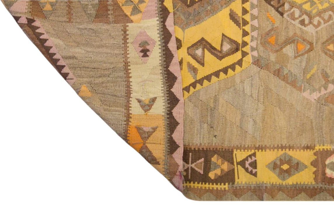 Vintage Kars Kilim Rug, 6.7 x 12.1 ft, 205 x 370 cm, Handwoven Turkish Wool Kilim