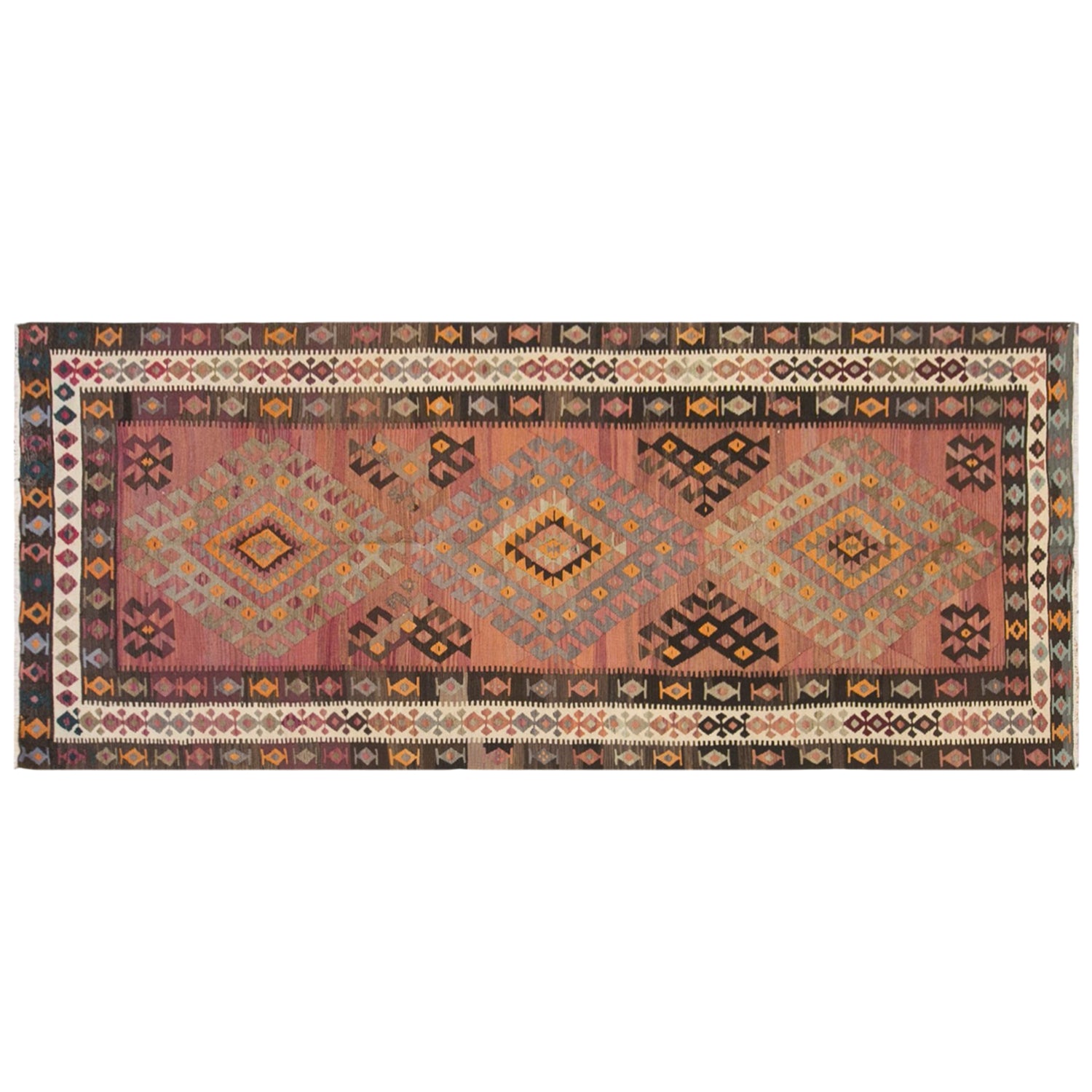 Vintage Kars Kilim Rug, Handwoven Turkish Wool Kilim