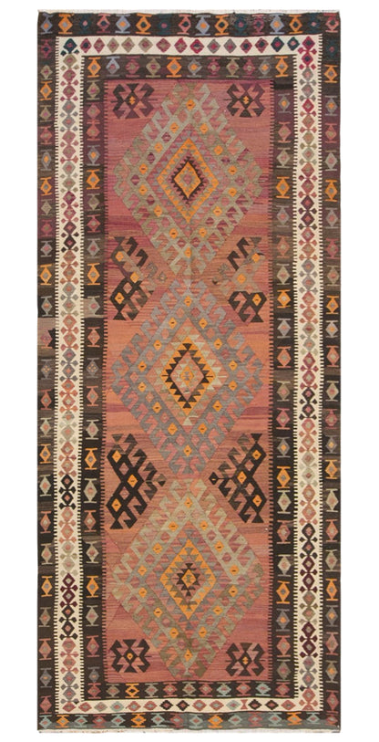 Vintage Kars Kilim Rug, Handwoven Turkish Wool Kilim