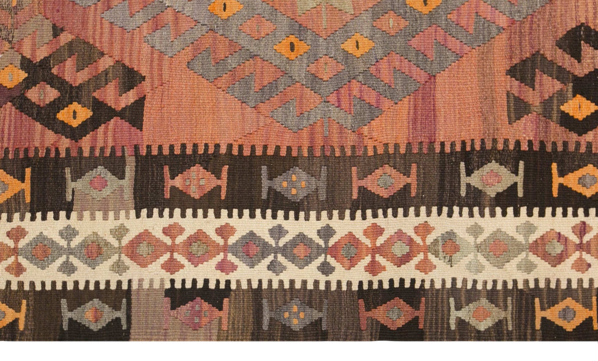 Vintage Kars Kilim Rug, Handwoven Turkish Wool Kilim