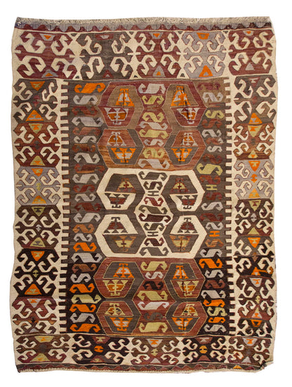 Vintage Konya Rug, 128 x 157 cm, 4.2 x 5.1 ft