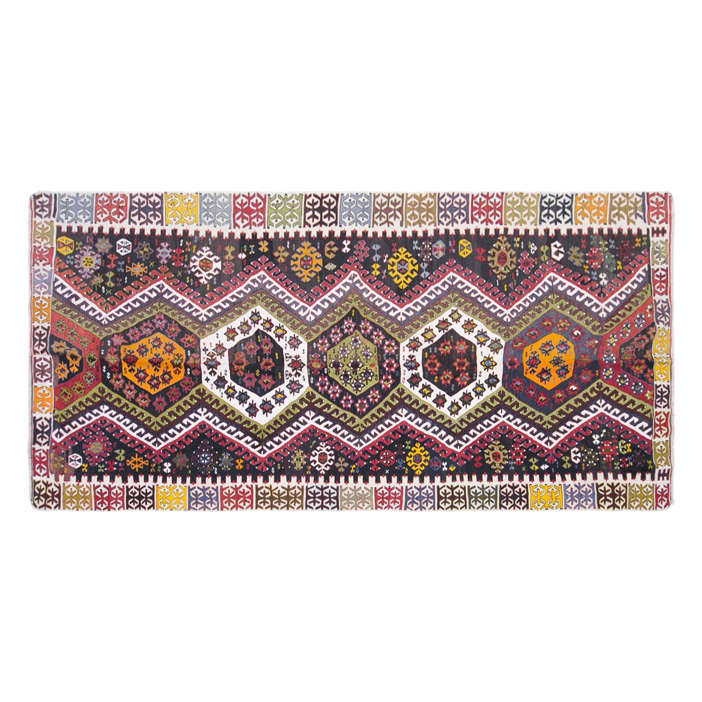 Vintage Konya Taşpınar Kilim Rug, 5.9x13 ft, 180x395 cm, Handwoven Turkish Wool Kilim