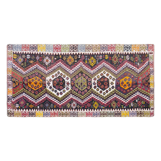 Vintage Konya Taşpınar Kilim Rug, 5.9x13 ft, 180x395 cm, Handwoven Turkish Wool Kilim