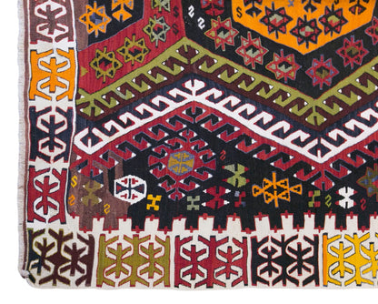 Vintage Konya Taşpınar Kilim Rug, 5.9x13 ft, 180x395 cm, Handwoven Turkish Wool Kilim