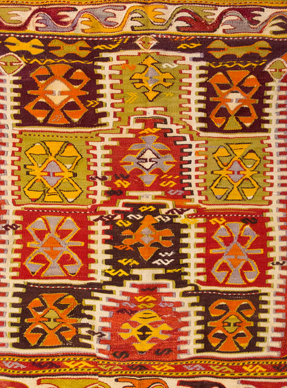 Vintage Konya Turkish Kilim Rug, 102 x 142 cm, 3.4 x 4.8 ft
