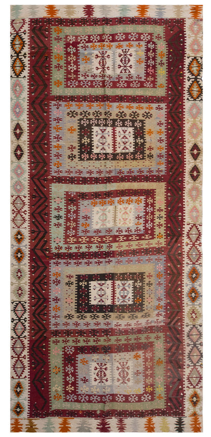 Vintage Large Adana Kilim, 206 x 451 cm / 6.9 x 15 ft Kilim