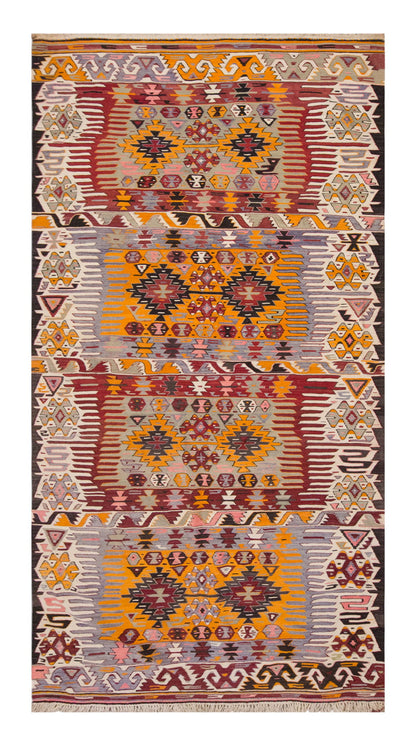 Vintage Large Aydın Kilim, 185 x 400 cm / 6 x 13.1 ft Kilim