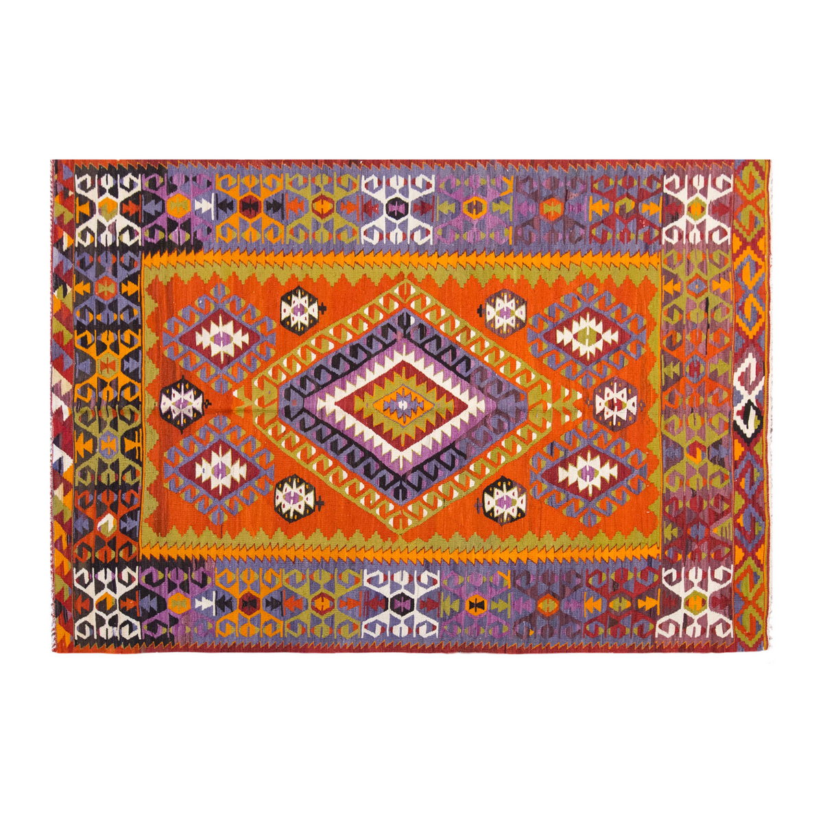 Vintage Large Denizli Çal Kilim, 178 x 300 cm / 6 x 10 ft Kilim