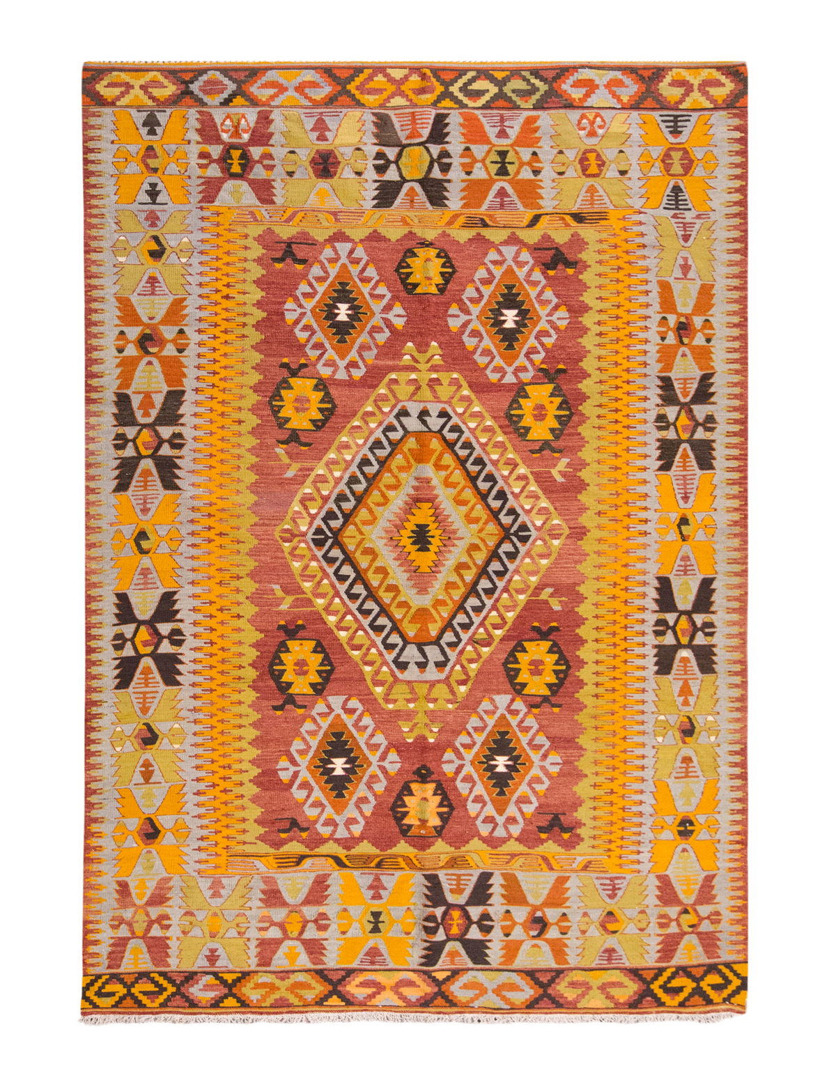 Vintage Large Denizli Çal Kilim, 181 x 292 cm / 6 x 9.7 ft Kilim