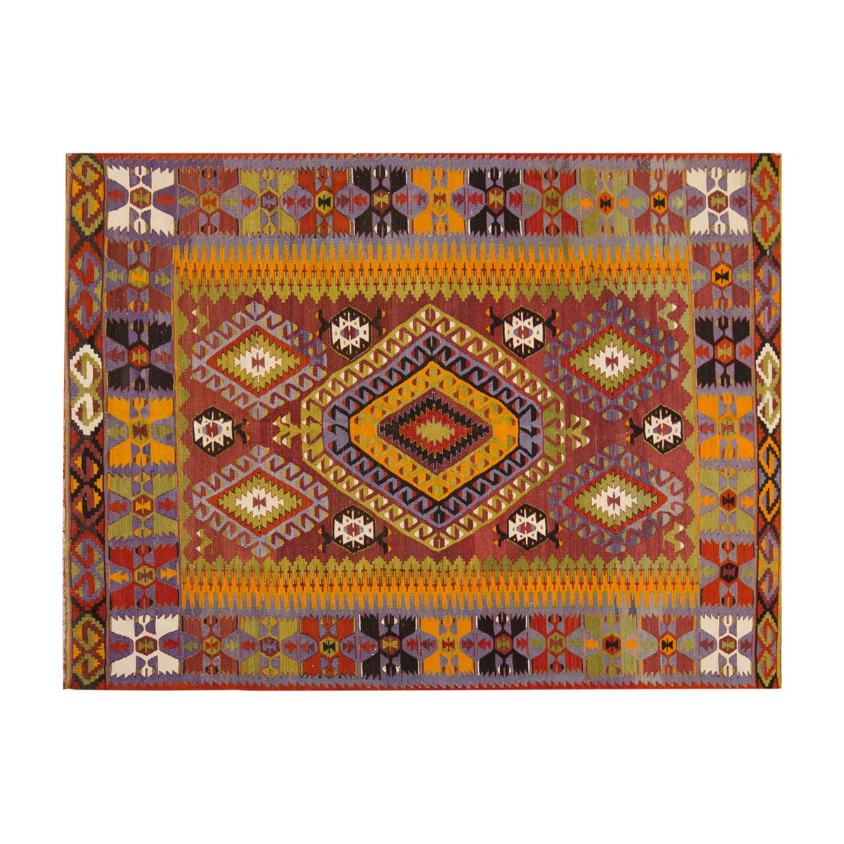 Vintage Large Denizli Çal Kilim, 185 x 289 cm / 6 x 9.6 ft Kilim
