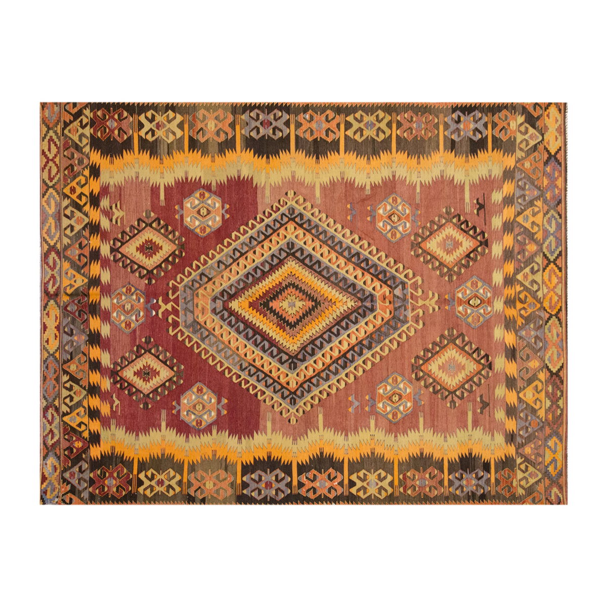 Vintage Large Denizli Çal Kilim, 189 x 334 cm / 6.2 x 11 ft Kilim