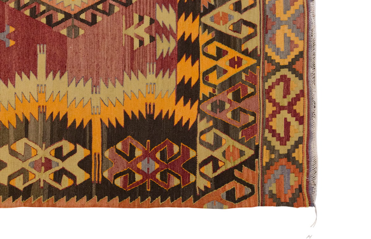 Vintage Large Denizli Çal Kilim, 189 x 334 cm / 6.2 x 11 ft Kilim