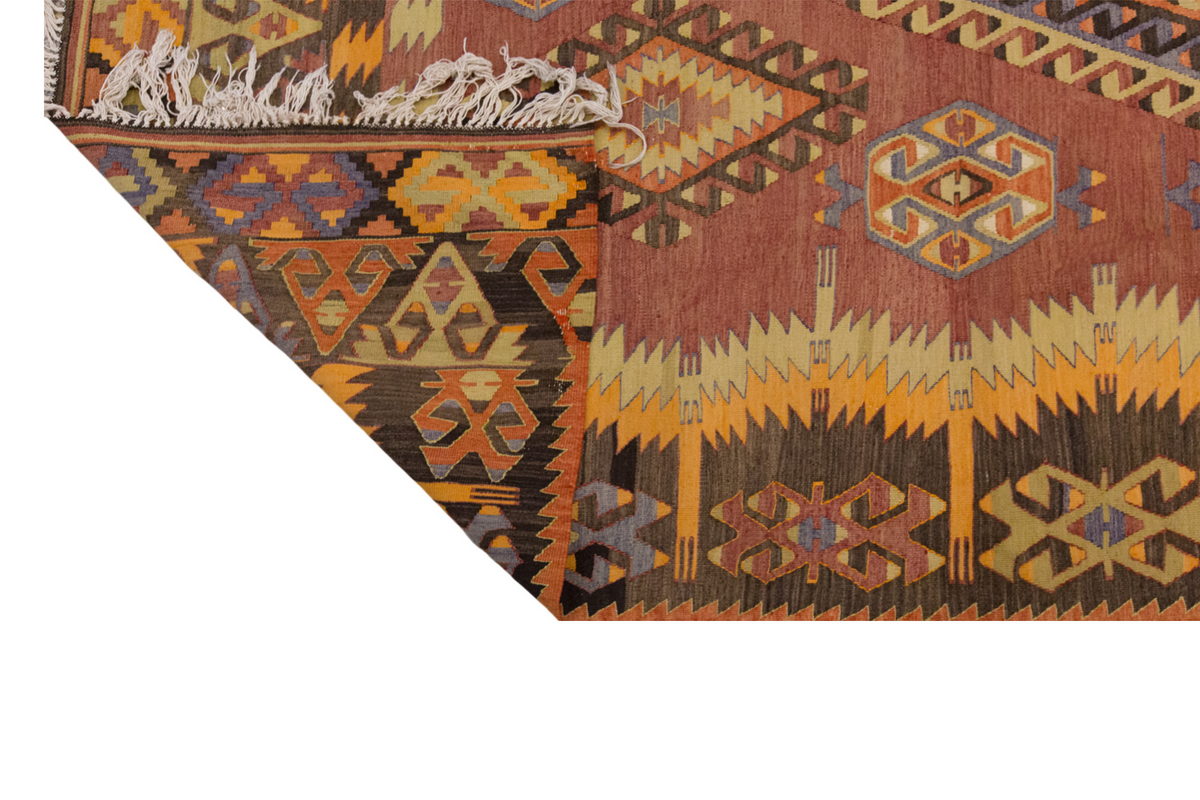Vintage Large Denizli Çal Kilim, 189 x 334 cm / 6.2 x 11 ft Kilim