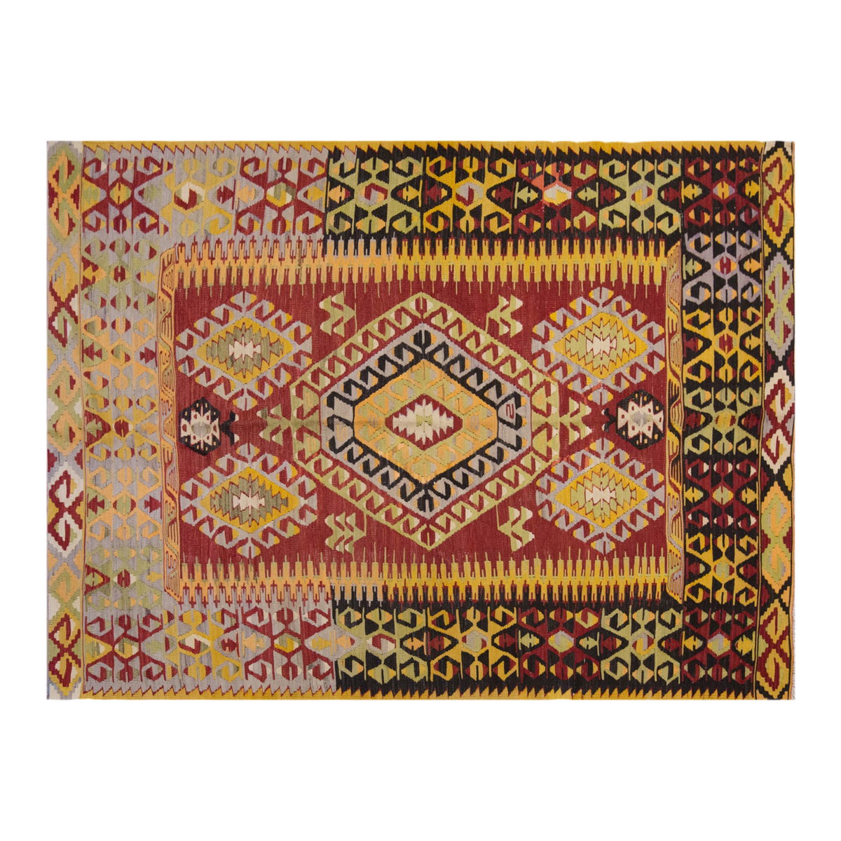 Vintage Large Denizli Çal Kilim, 196 x 269 cm / 6.5 x 9 ft Kilim