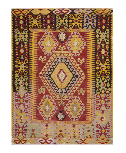 Vintage Large Denizli Çal Kilim, 196 x 269 cm / 6.5 x 9 ft Kilim