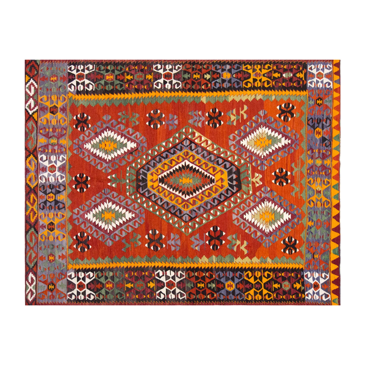 Vintage Large Denizli Çal Kilim, 204 x 308 cm / 6.8 x 11 ft Kilim