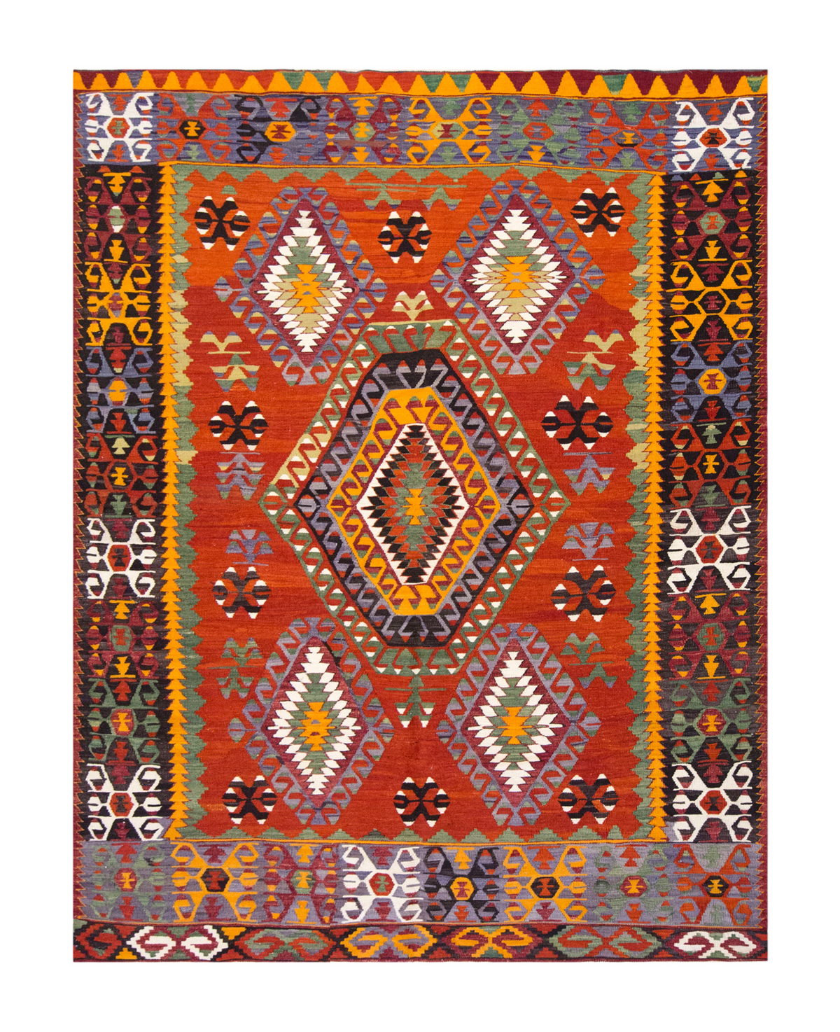 Vintage Large Denizli Çal Kilim, 204 x 308 cm / 6.8 x 11 ft Kilim