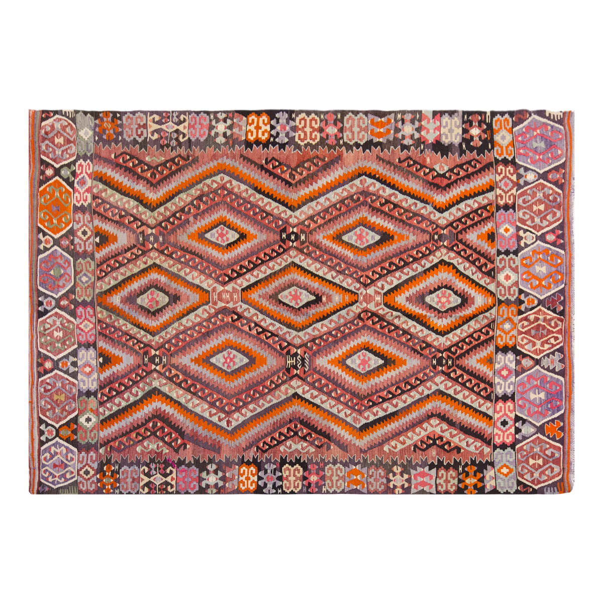 Vintage Large Fethiye Kilim, 192 x 284 cm / 6.4 x 9.4 ft Kilim
