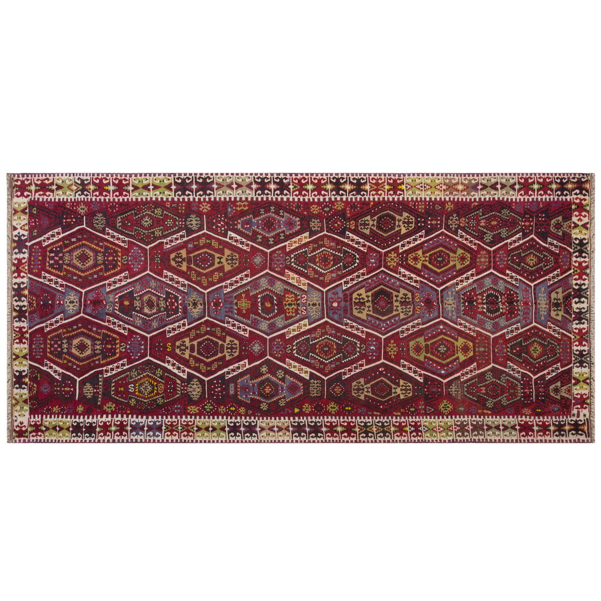 Vintage Large Kayseri Avşar Kilim, 176 x 387 cm / 5.9 x 12.8 ft Kilim