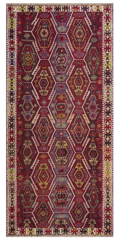 Vintage Large Kayseri Avşar Kilim, 176 x 387 cm / 5.9 x 12.8 ft Kilim