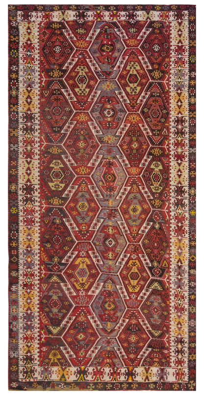 Vintage Large Kayseri Avşar Kilim, 178 x 367 cm / 6 x 12 ft Kilim