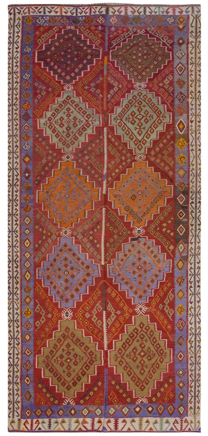Vintage Large Kayseri Kilim, 178 x 390 cm / 6 x 13 ft Kilim
