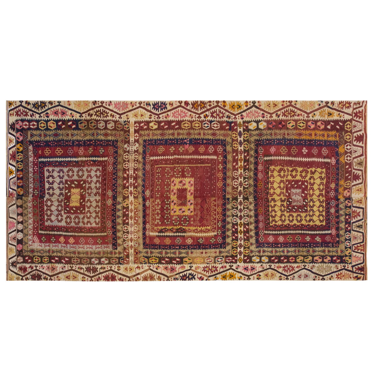 Vintage Large Kayseri Sarız Kilim, 199 x 406 cm / 6.6 x 13.4 ft Kilim
