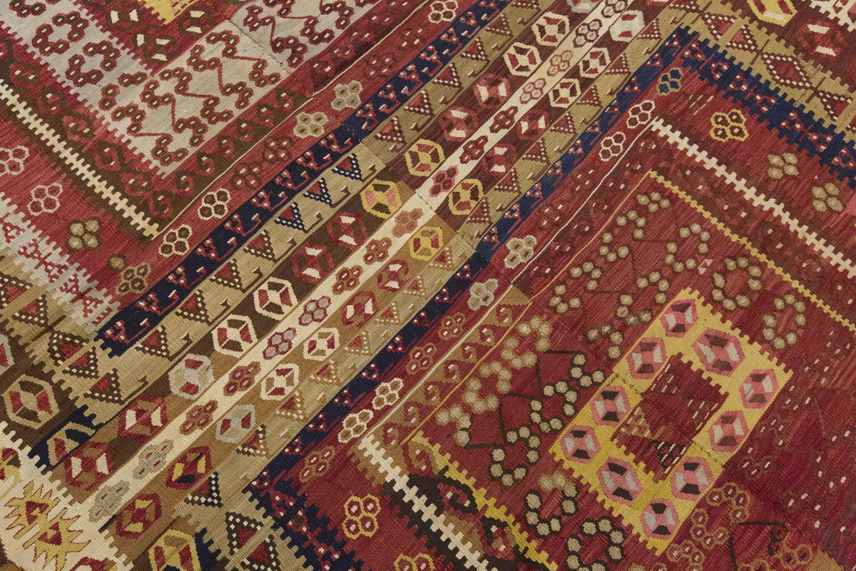 Vintage Large Kayseri Sarız Kilim, 199 x 406 cm / 6.6 x 13.4 ft Kilim