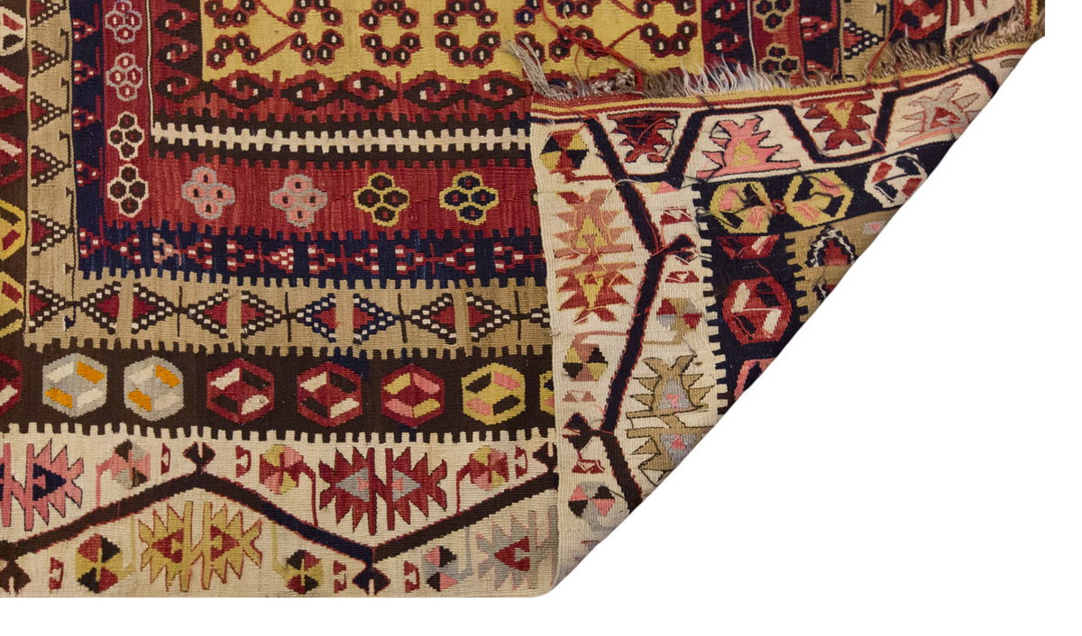 Vintage Large Kayseri Sarız Kilim, 199 x 406 cm / 6.6 x 13.4 ft Kilim