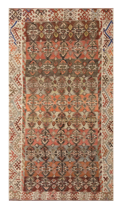 Vintage Large Konya Alibeyhöyük Kilim, 162 x 358 cm / 5.4 x 11.9 ft Kilim