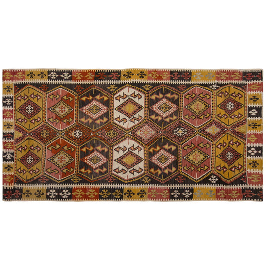 Vintage Large Malatya-Akçadağ Kilim, 173 x 348 cm / 5.8 x 11.5 ft Kilim