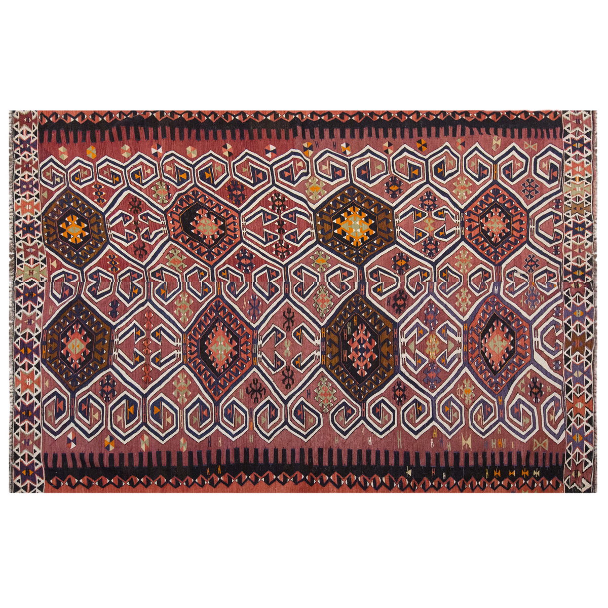 Vintage Large Saçıkara Tribe Kilim, 237 x 311 cm / 7.9 x 10.2 ft Kilim