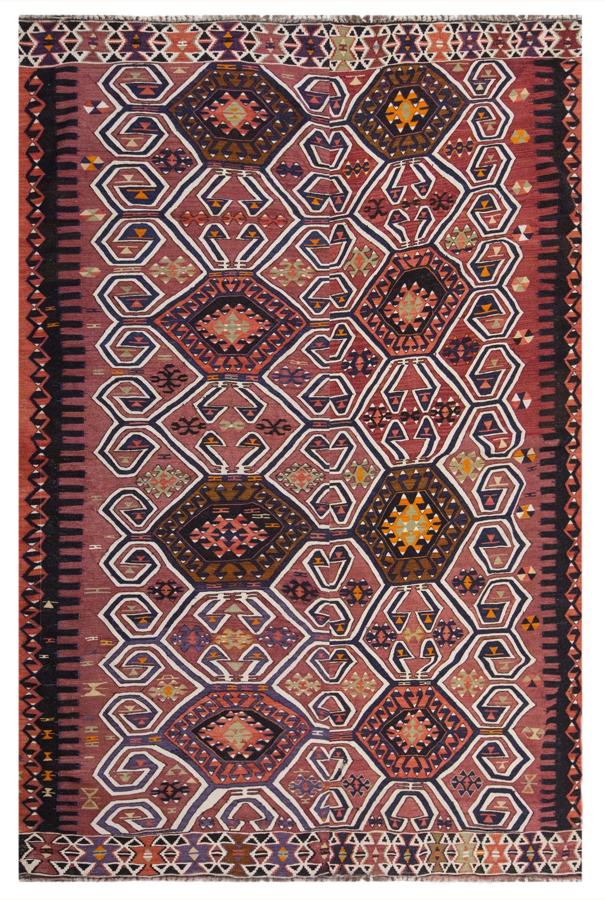 Vintage Large Saçıkara Tribe Kilim, 237 x 311 cm / 7.9 x 10.2 ft Kilim