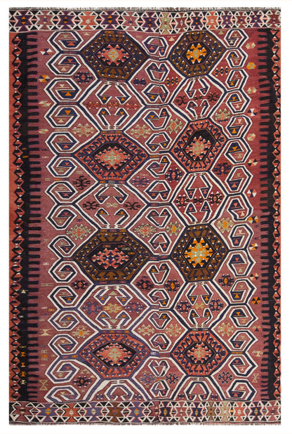 Vintage Large Saçıkara Tribe Kilim, 237 x 311 cm / 7.9 x 10.2 ft Kilim
