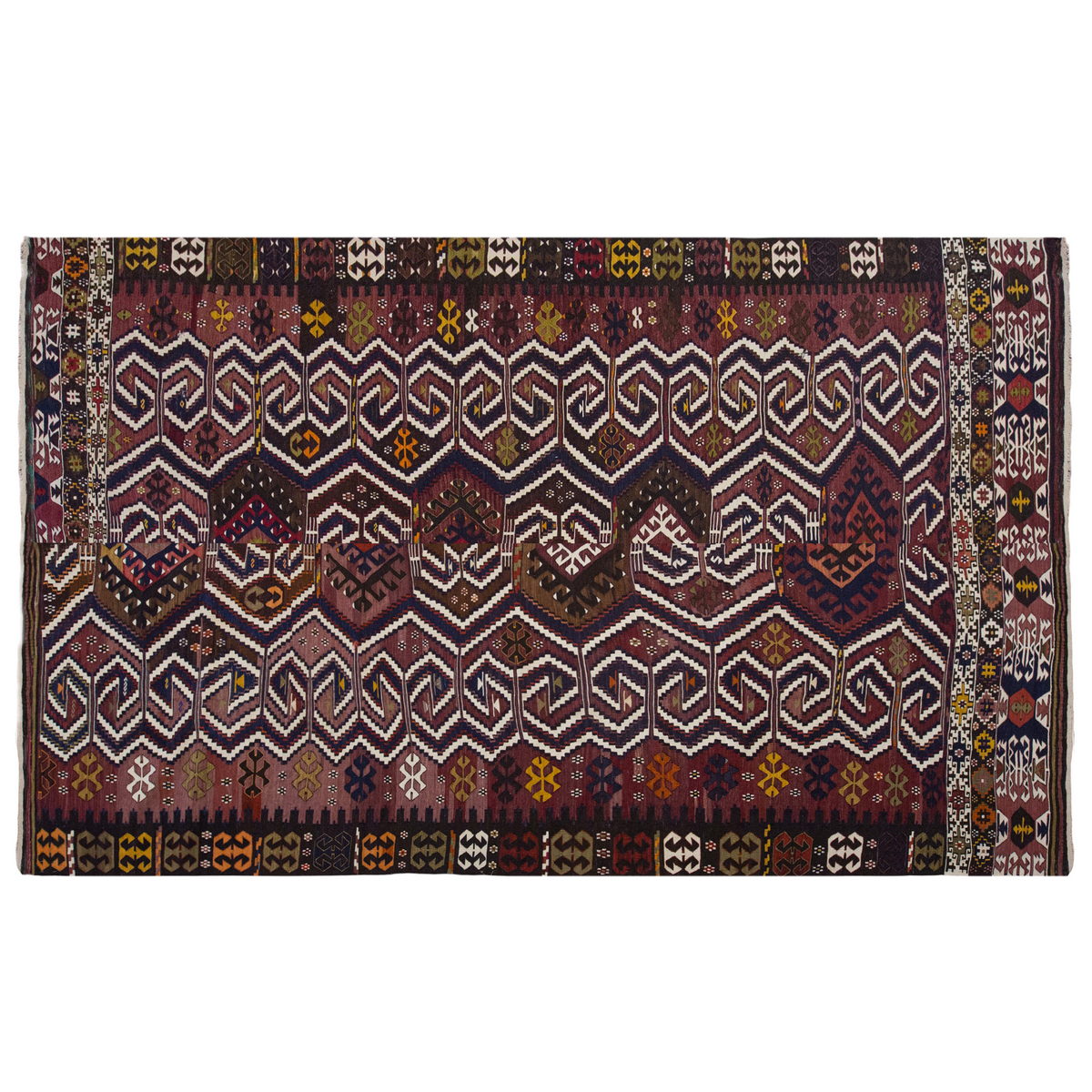 Vintage Large Saçıkara Tribe Kilim, 244 x 390 cm / 8 x 13 ft Kilim